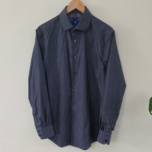Egara Navy Pinstripe 100% Cotton Non-Iron Button Down Shirt
